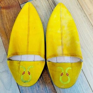 Moroccan Leather Slippers with Embroidery Handmade Women’s Size 8